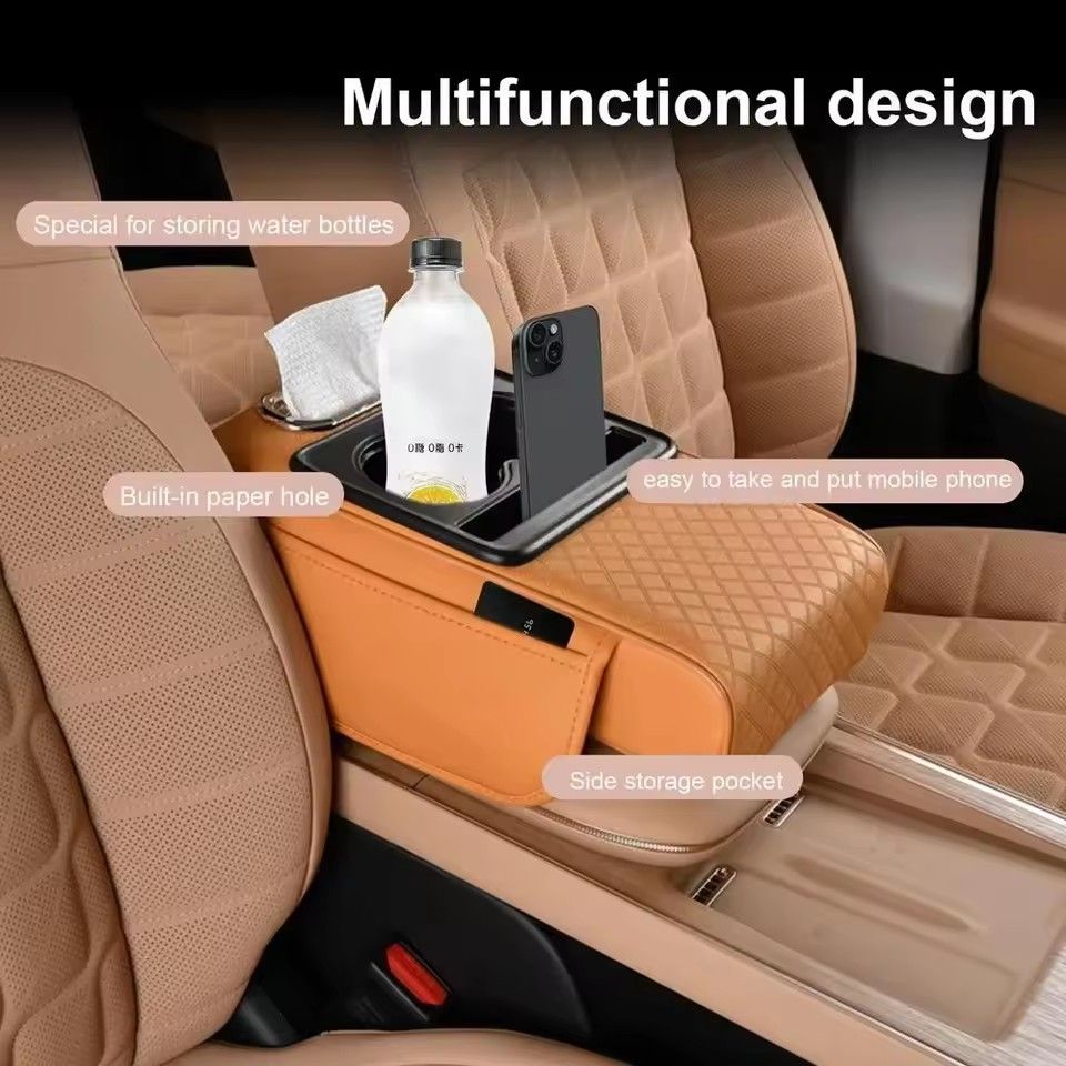 Multifunctional Thicken Car Armrest Storage Box Height Pad Leather Memory Foam Auto Center Armrest Protective Cushion Cup Holder