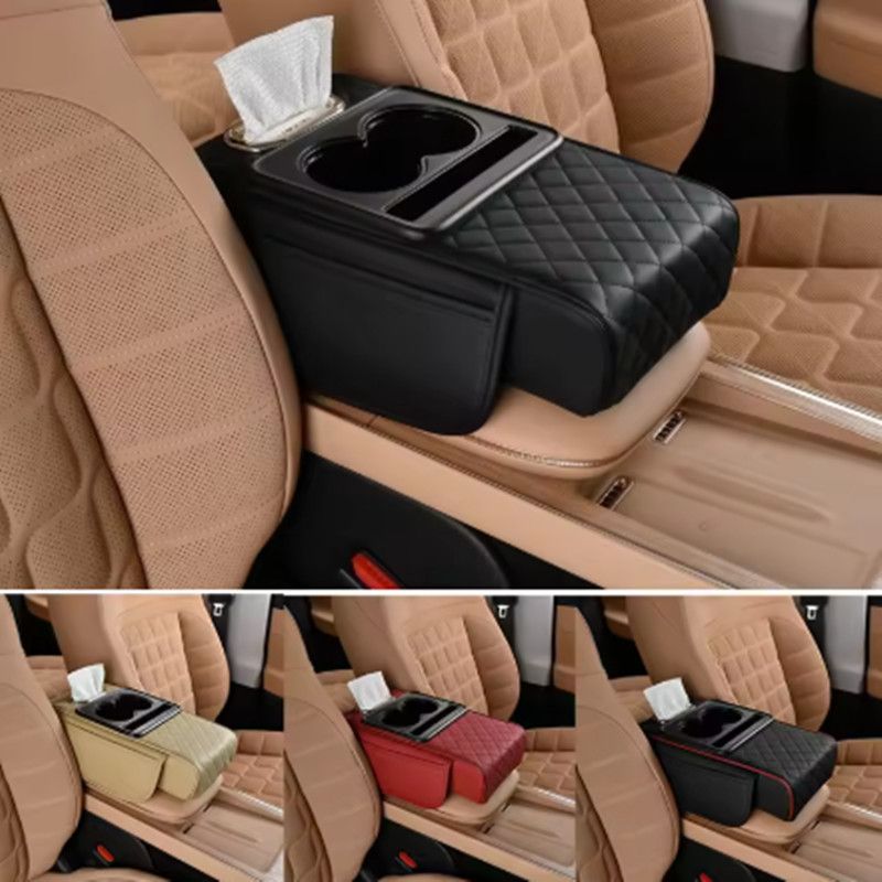 Multifunctional Thicken Car Armrest Storage Box Height Pad Leather Memory Foam Auto Center Armrest Protective Cushion Cup Holder