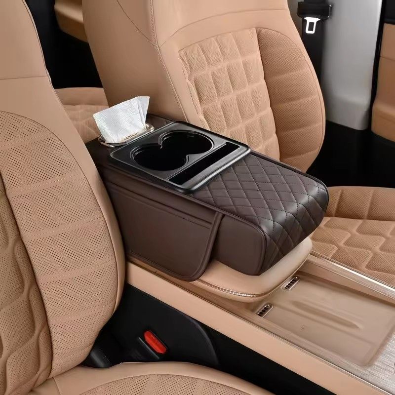 Multifunctional Thicken Car Armrest Storage Box Height Pad Leather Memory Foam Auto Center Armrest Protective Cushion Cup Holder