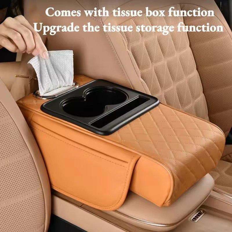 Multifunctional Thicken Car Armrest Storage Box Height Pad Leather Memory Foam Auto Center Armrest Protective Cushion Cup Holder