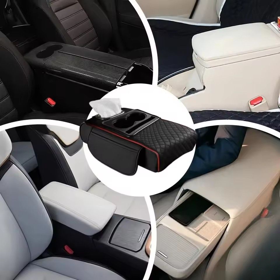 Multifunctional Thicken Car Armrest Storage Box Height Pad Leather Memory Foam Auto Center Armrest Protective Cushion Cup Holder
