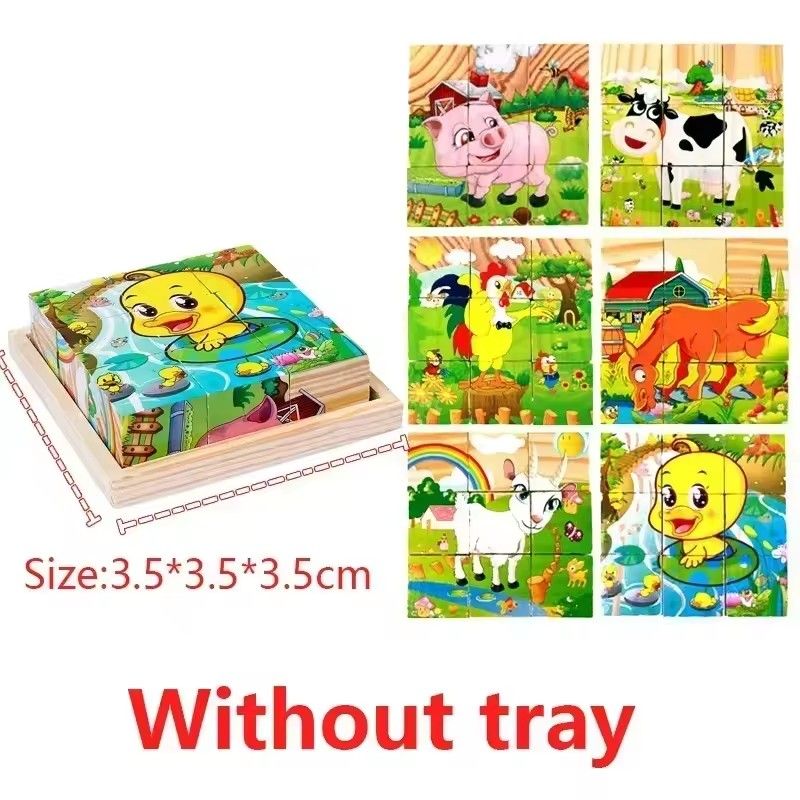 3D cube Wooden puzzle children's nine pieces six-sided wooden block tray children's Montessori learning educational puzzle toys