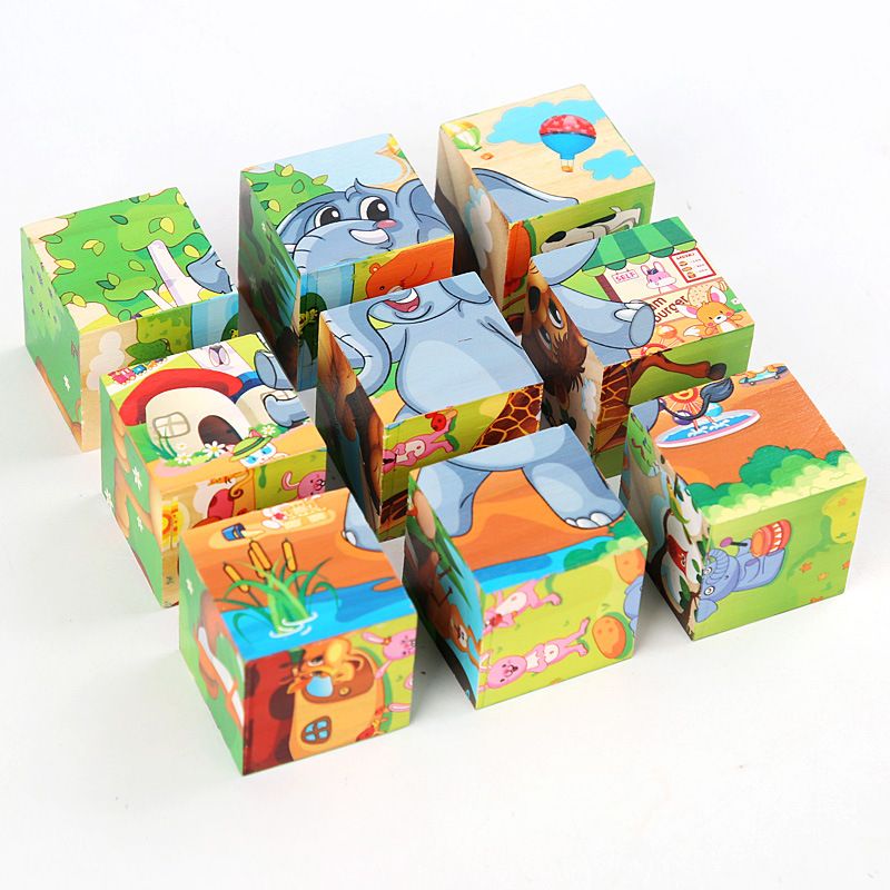 3D cube Wooden puzzle children's nine pieces six-sided wooden block tray children's Montessori learning educational puzzle toys