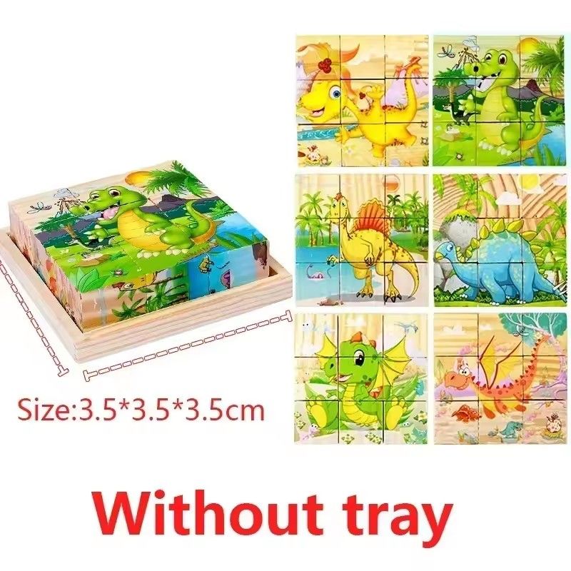 3D cube Wooden puzzle children's nine pieces six-sided wooden block tray children's Montessori learning educational puzzle toys