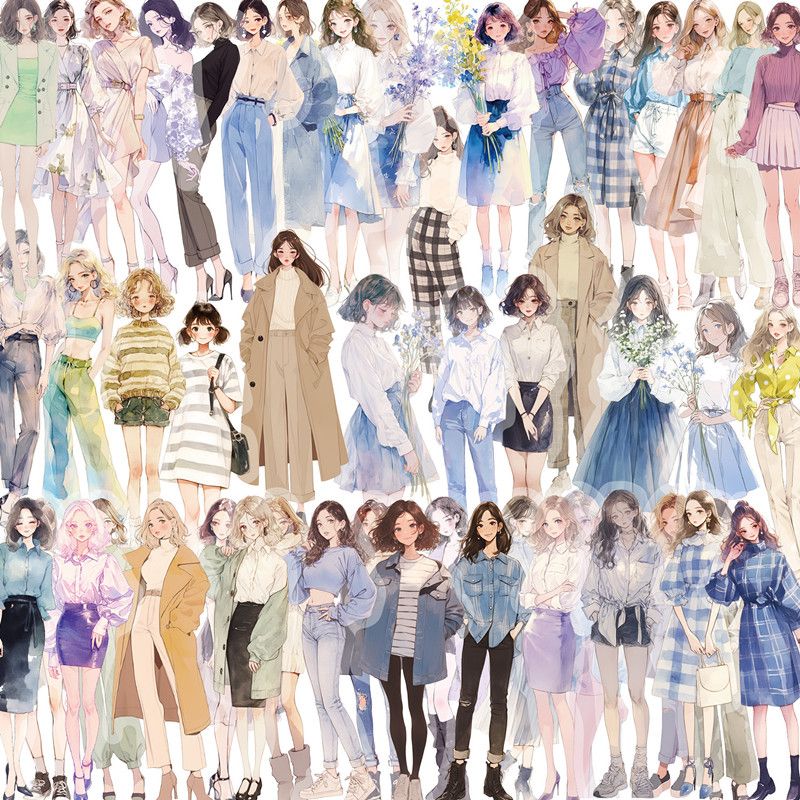 50PCS High Street Girls Dressing Stickers Dress Up Aesthetic Cute Decal Laptop Notebook Phone Decoration PET Waterproof Sticker H-31