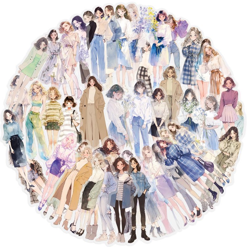 50PCS High Street Girls Dressing Stickers Dress Up Aesthetic Cute Decal Laptop Notebook Phone Decoration PET Waterproof Sticker H-31