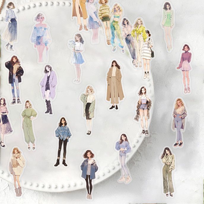 50PCS High Street Girls Dressing Stickers Dress Up Aesthetic Cute Decal Laptop Notebook Phone Decoration PET Waterproof Sticker H-31