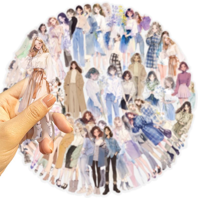 50PCS High Street Girls Dressing Stickers Dress Up Aesthetic Cute Decal Laptop Notebook Phone Decoration PET Waterproof Sticker H-31