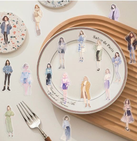 50PCS High Street Girls Dressing Stickers Dress Up Aesthetic Cute Decal Laptop Notebook Phone Decoration PET Waterproof Sticker H-31
