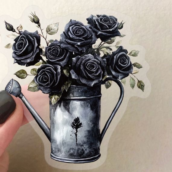 50Pcs Transparent Cartoon Dark Rose Sticker Pack Waterproof Transparent PET Bookkeeping Material Decorative Guitar Notebook H-41