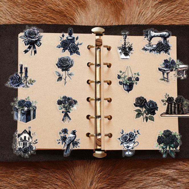50Pcs Transparent Cartoon Dark Rose Sticker Pack Waterproof Transparent PET Bookkeeping Material Decorative Guitar Notebook H-41