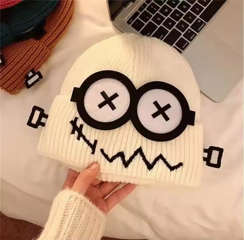 1PC Funny Cute Knitted Warmer Hat Women's Autumn and Winter Warm Cartoon Warm and Cold Ear Protection Hat Student Bald Hat