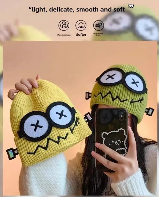 1PC Funny Cute Knitted Warmer Hat Women's Autumn and Winter Warm Cartoon Warm and Cold Ear Protection Hat Student Bald Hat
