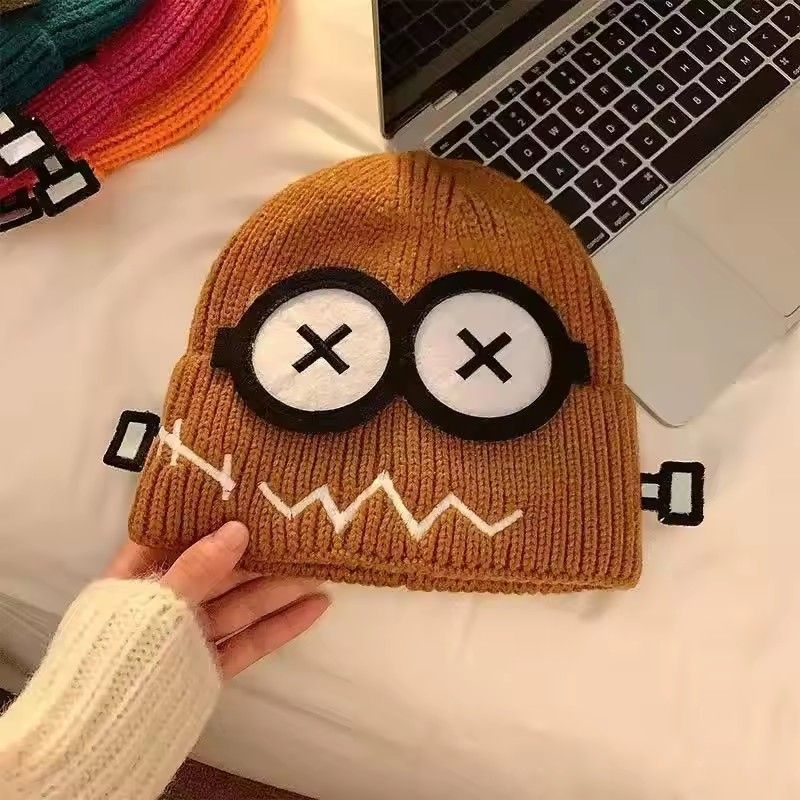 1PC Funny Cute Knitted Warmer Hat Women's Autumn and Winter Warm Cartoon Warm and Cold Ear Protection Hat Student Bald Hat