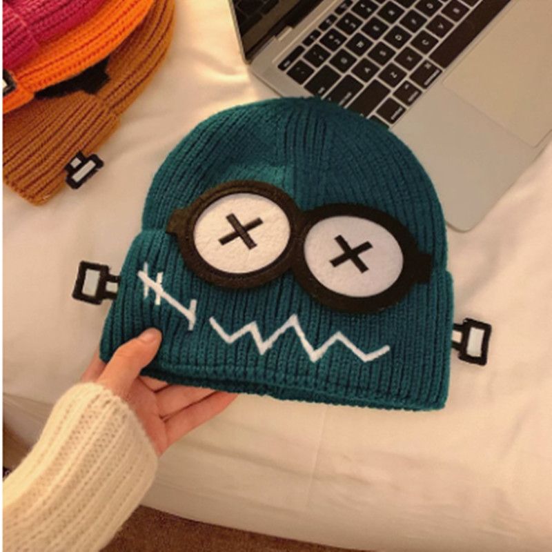1PC Funny Cute Knitted Warmer Hat Women's Autumn and Winter Warm Cartoon Warm and Cold Ear Protection Hat Student Bald Hat