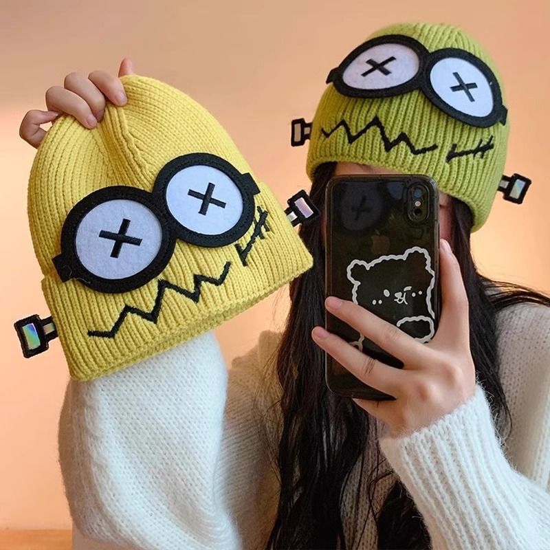 1PC Funny Cute Knitted Warmer Hat Women's Autumn and Winter Warm Cartoon Warm and Cold Ear Protection Hat Student Bald Hat