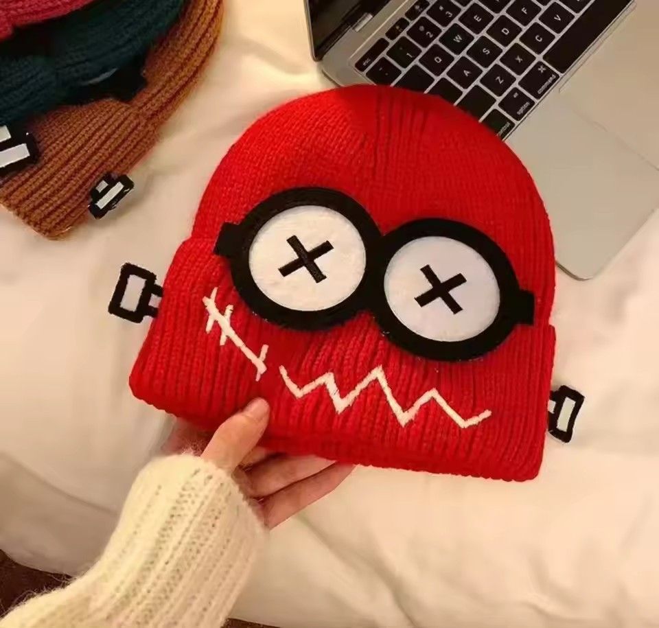 1PC Funny Cute Knitted Warmer Hat Women's Autumn and Winter Warm Cartoon Warm and Cold Ear Protection Hat Student Bald Hat