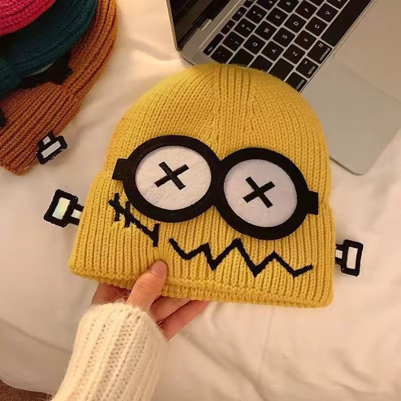 1PC Funny Cute Knitted Warmer Hat Women's Autumn and Winter Warm Cartoon Warm and Cold Ear Protection Hat Student Bald Hat