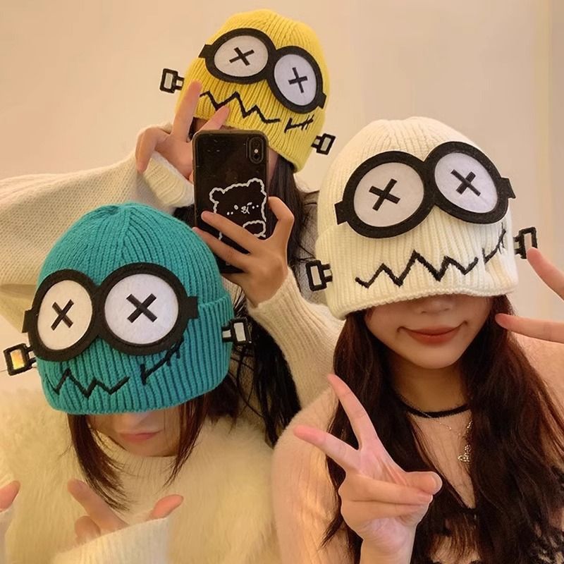1PC Funny Cute Knitted Warmer Hat Women's Autumn and Winter Warm Cartoon Warm and Cold Ear Protection Hat Student Bald Hat