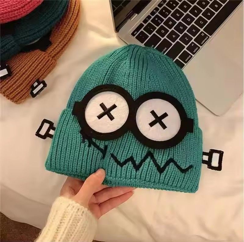 1PC Funny Cute Knitted Warmer Hat Women's Autumn and Winter Warm Cartoon Warm and Cold Ear Protection Hat Student Bald Hat