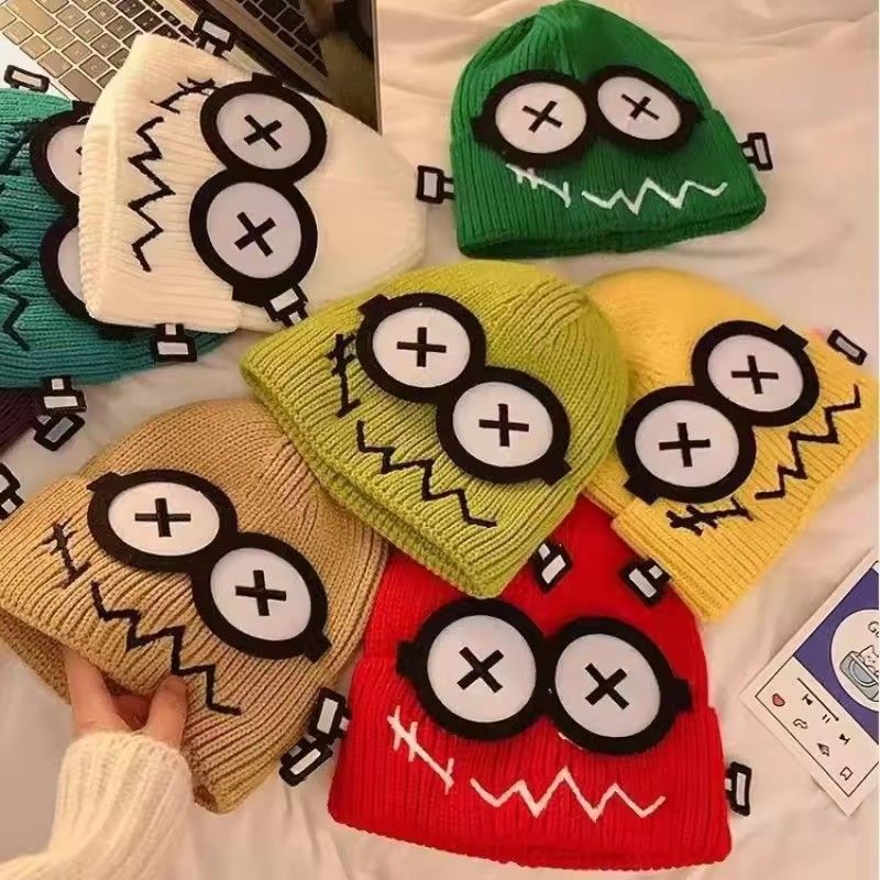 1PC Funny Cute Knitted Warmer Hat Women's Autumn and Winter Warm Cartoon Warm and Cold Ear Protection Hat Student Bald Hat