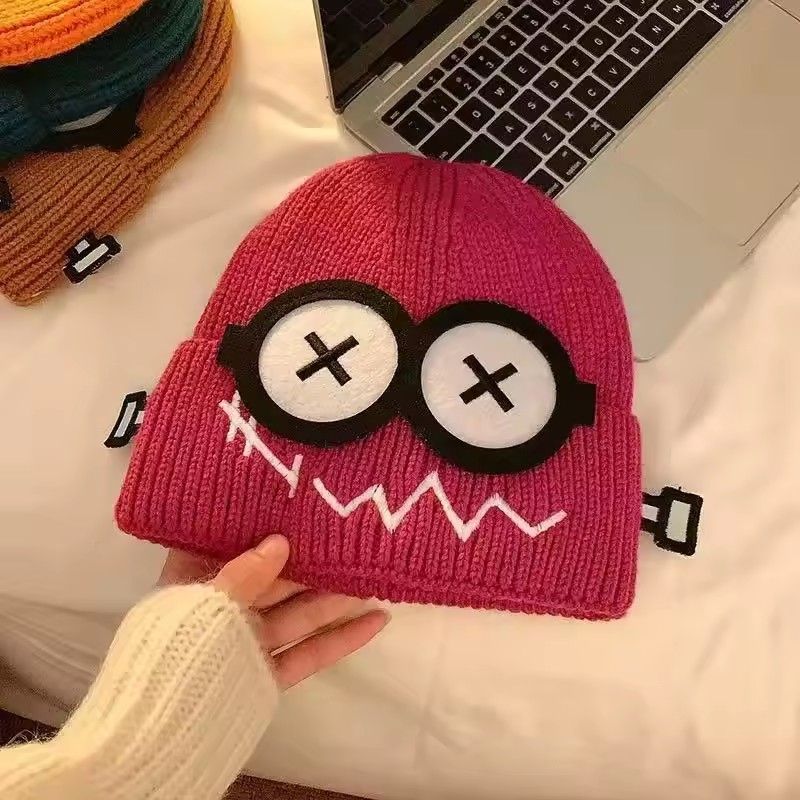 1PC Funny Cute Knitted Warmer Hat Women's Autumn and Winter Warm Cartoon Warm and Cold Ear Protection Hat Student Bald Hat