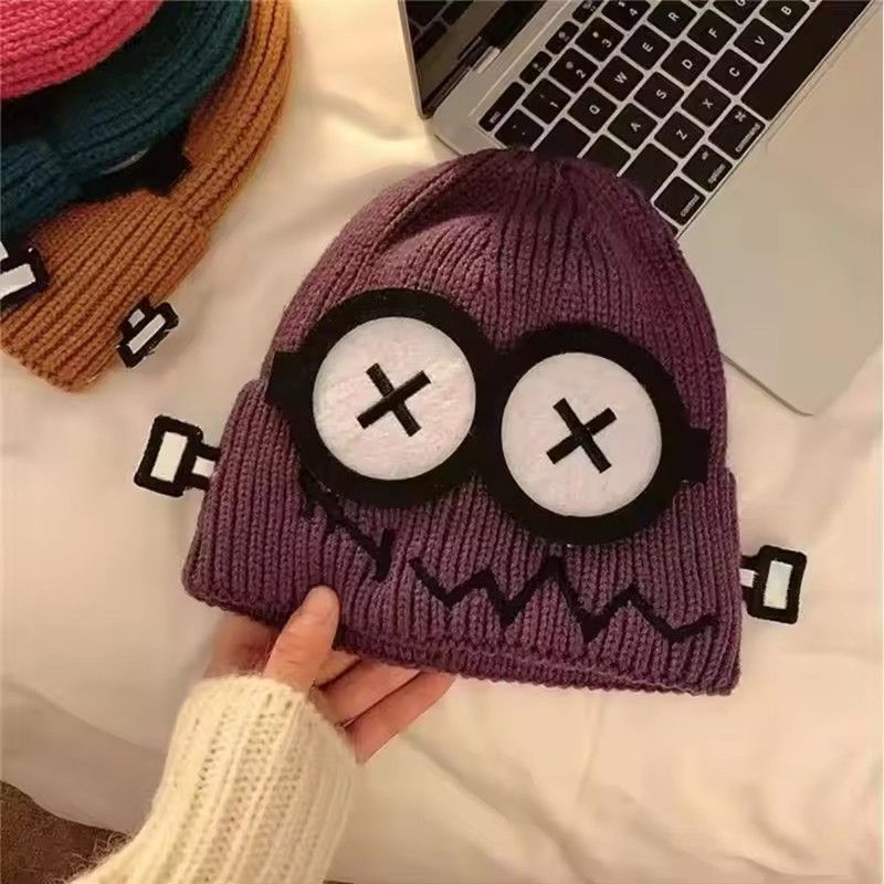 1PC Funny Cute Knitted Warmer Hat Women's Autumn and Winter Warm Cartoon Warm and Cold Ear Protection Hat Student Bald Hat
