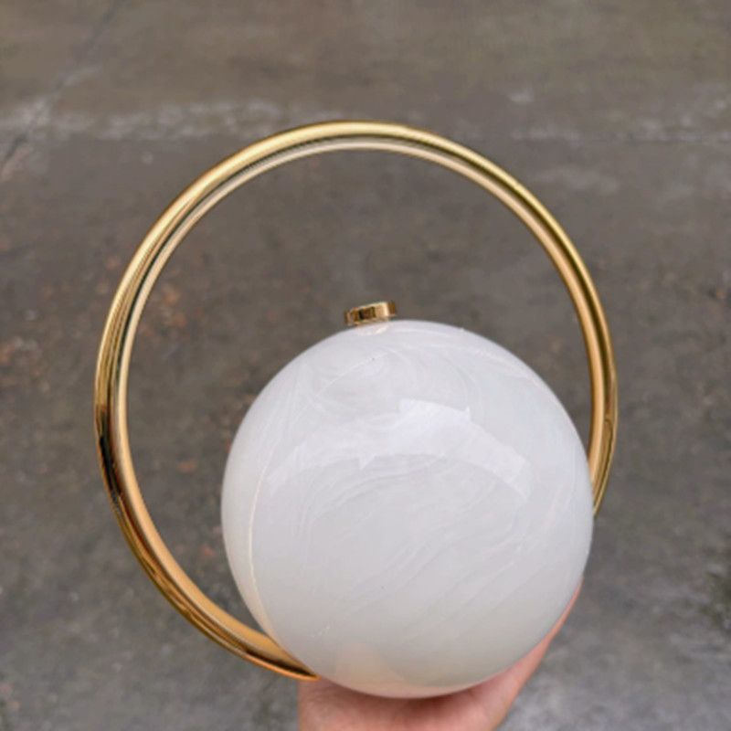2025 Luxury Women Golden Round Handle Marble Pattern Evening Clutch Bag Brand Fashion Acrylic Smooth Bright Round Ball Handbags