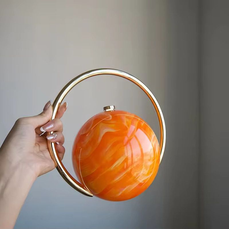 2025 Luxury Women Golden Round Handle Marble Pattern Evening Clutch Bag Brand Fashion Acrylic Smooth Bright Round Ball Handbags