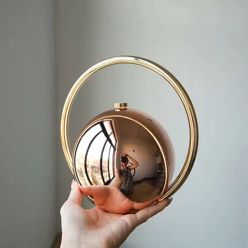 2025 Luxury Women Golden Round Handle Marble Pattern Evening Clutch Bag Brand Fashion Acrylic Smooth Bright Round Ball Handbags