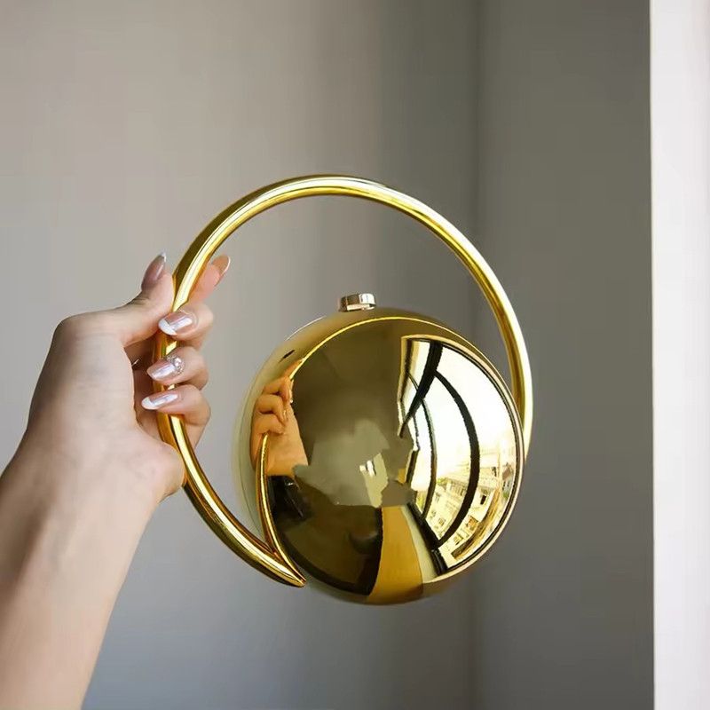 2025 Luxury Women Golden Round Handle Marble Pattern Evening Clutch Bag Brand Fashion Acrylic Smooth Bright Round Ball Handbags