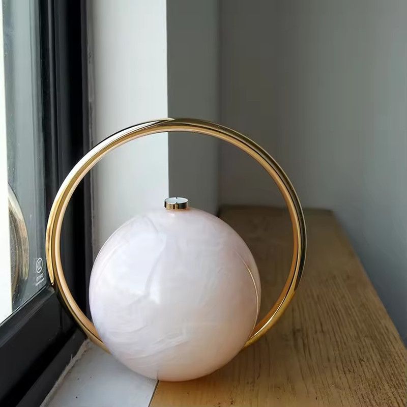 2025 Luxury Women Golden Round Handle Marble Pattern Evening Clutch Bag Brand Fashion Acrylic Smooth Bright Round Ball Handbags