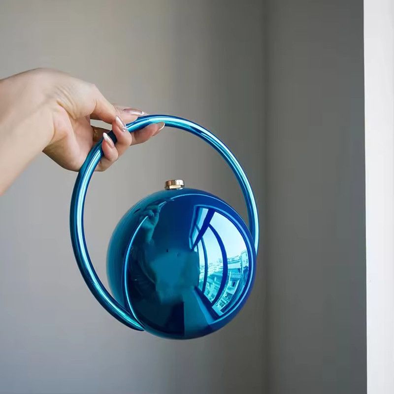 2025 Luxury Women Golden Round Handle Marble Pattern Evening Clutch Bag Brand Fashion Acrylic Smooth Bright Round Ball Handbags