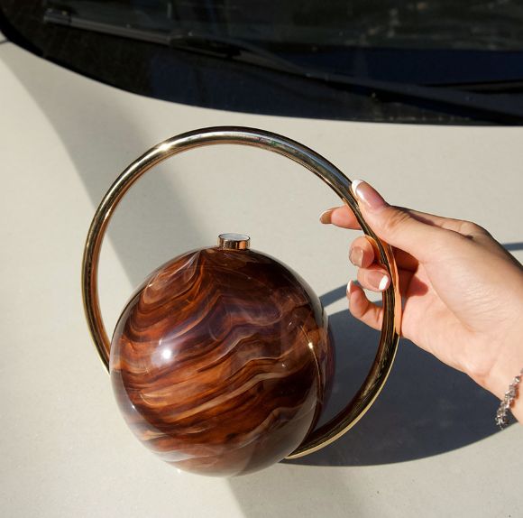 2025 Luxury Women Golden Round Handle Marble Pattern Evening Clutch Bag Brand Fashion Acrylic Smooth Bright Round Ball Handbags