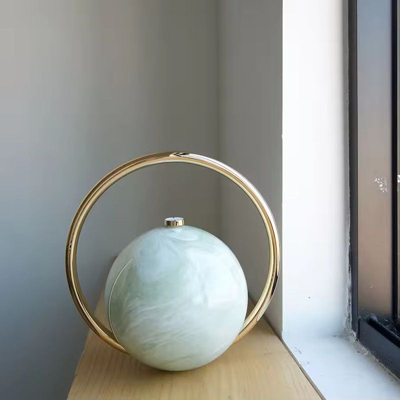 2025 Luxury Women Golden Round Handle Marble Pattern Evening Clutch Bag Brand Fashion Acrylic Smooth Bright Round Ball Handbags