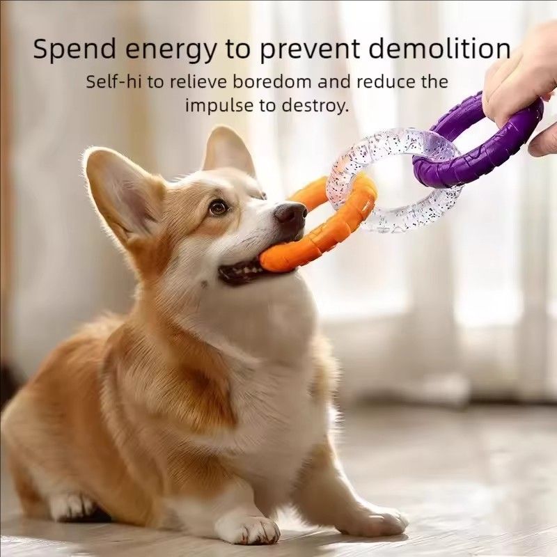 Dog Chew Toy TPR Teeth Cleaning Pet Toys For Small Medium Large Dogs Interactive Bite Resistant 3 Ring Tug Dog Toy Pet Supplies