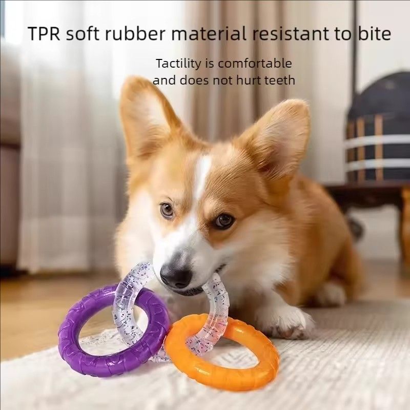 Dog Chew Toy TPR Teeth Cleaning Pet Toys For Small Medium Large Dogs Interactive Bite Resistant 3 Ring Tug Dog Toy Pet Supplies