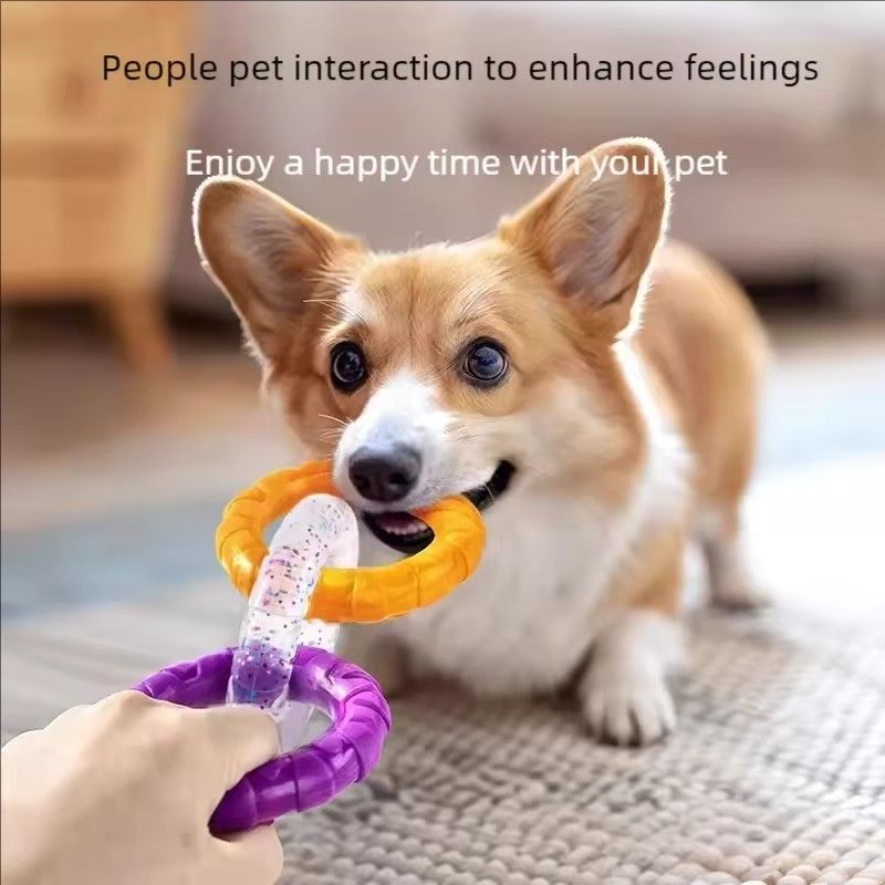 Dog Chew Toy TPR Teeth Cleaning Pet Toys For Small Medium Large Dogs Interactive Bite Resistant 3 Ring Tug Dog Toy Pet Supplies