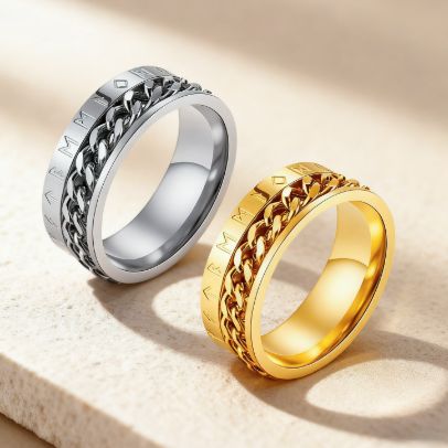 1PC Stainless Steel Chains Rings For Men Women Black Gold Silver Color Female Male Couple Engagement Wedding Bands Party Jewelry