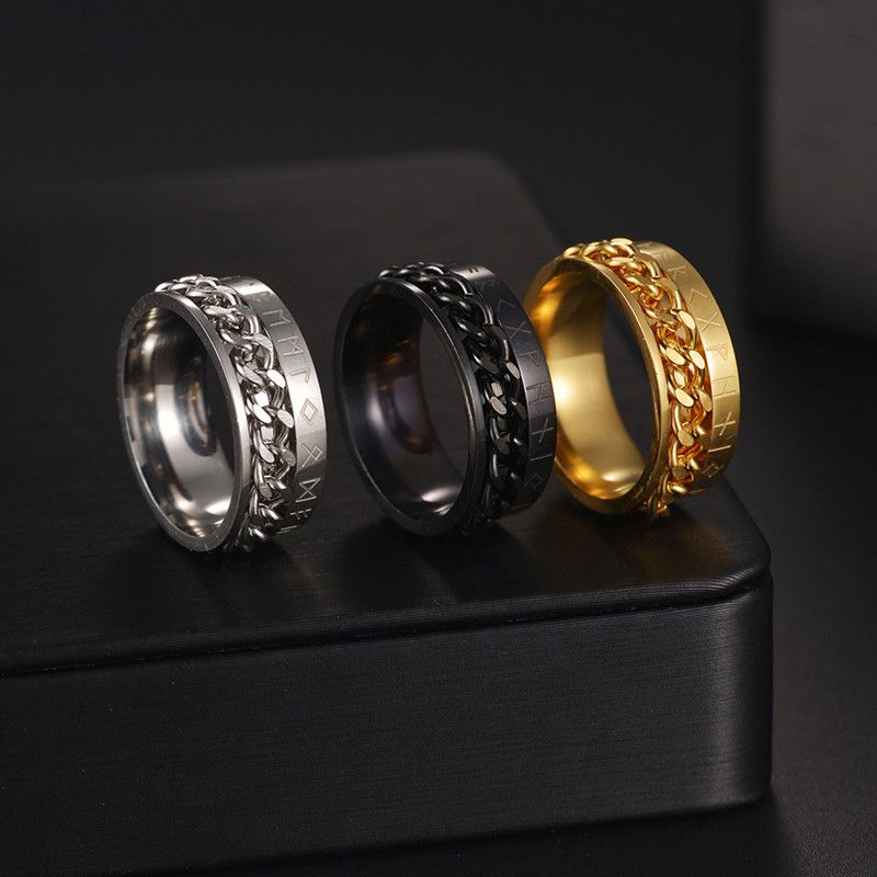 1PC Stainless Steel Chains Rings For Men Women Black Gold Silver Color Female Male Couple Engagement Wedding Bands Party Jewelry