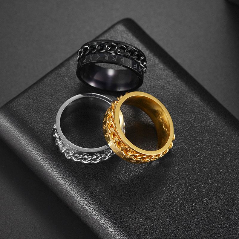 1PC Stainless Steel Chains Rings For Men Women Black Gold Silver Color Female Male Couple Engagement Wedding Bands Party Jewelry