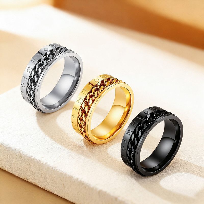 1PC Stainless Steel Chains Rings For Men Women Black Gold Silver Color Female Male Couple Engagement Wedding Bands Party Jewelry