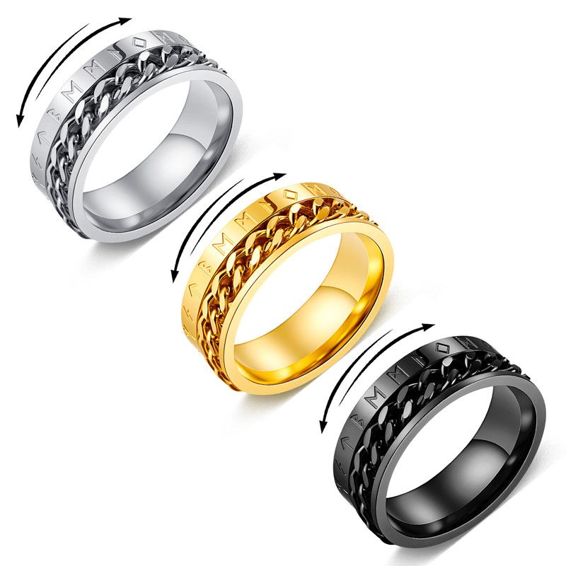 1PC Stainless Steel Chains Rings For Men Women Black Gold Silver Color Female Male Couple Engagement Wedding Bands Party Jewelry