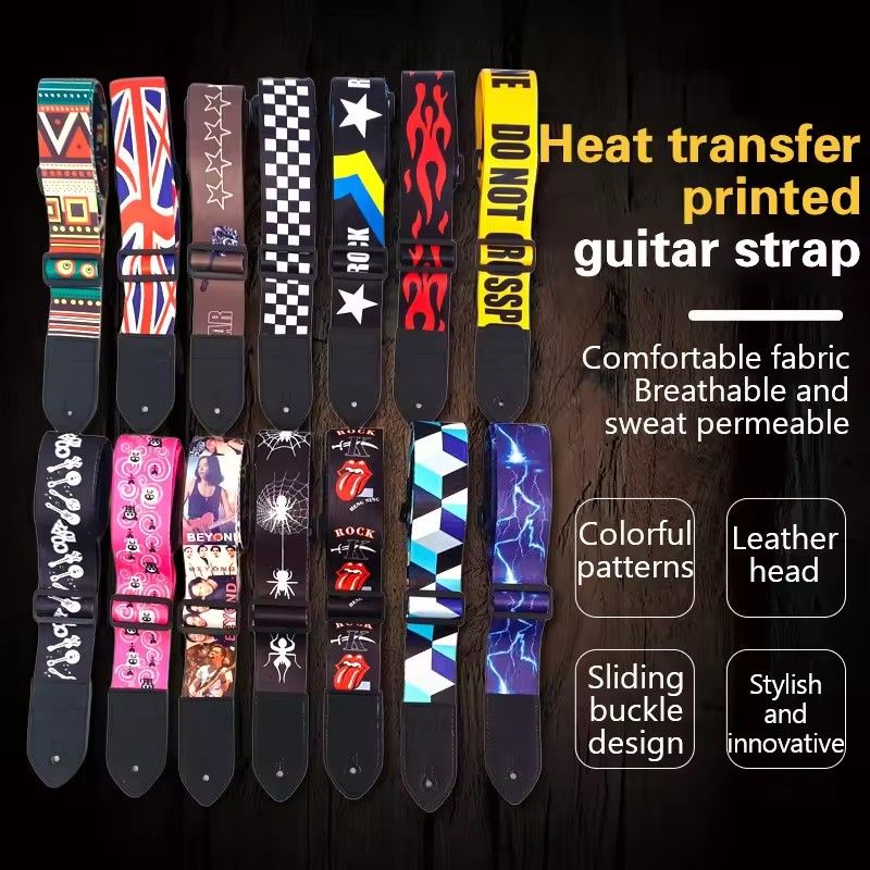1PC 36 Inch Embroidered Electric Guitar Shoulder Strap Heat Transfer Printed Folk Guitar Bag Strap Piano Strap