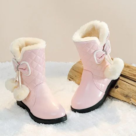 2025 Winter New Fashion Children Princess Boots Waterproof Girls Warm Boots with Bow Kids Snow Boots with Fur Plush