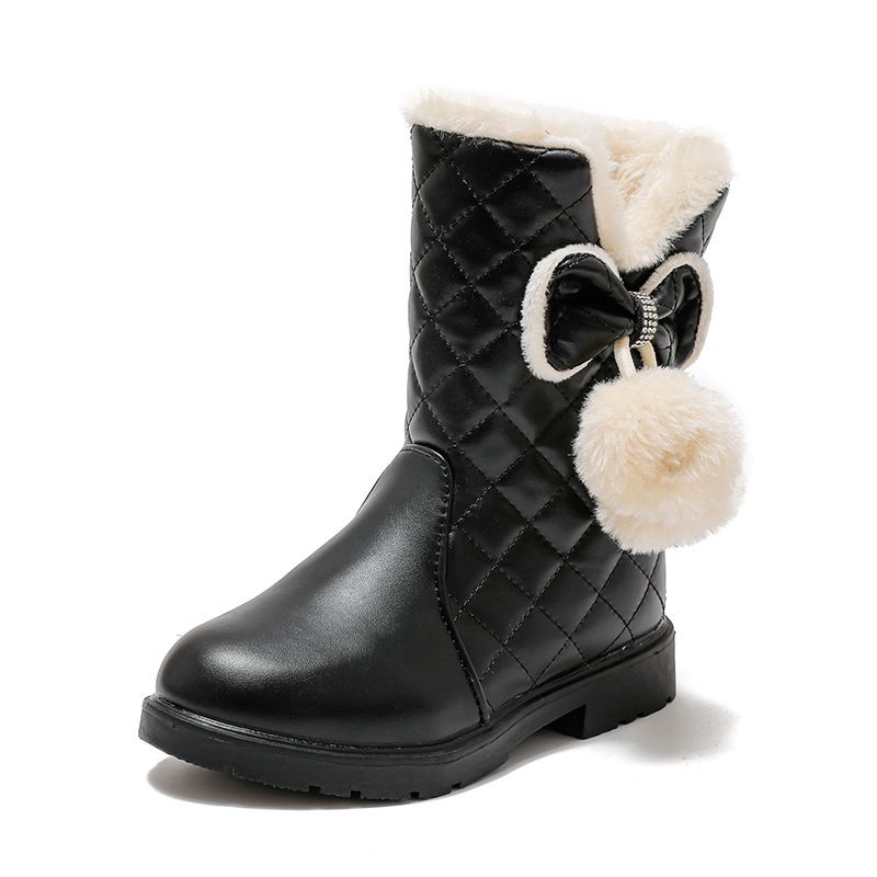 2025 Winter New Fashion Children Princess Boots Waterproof Girls Warm Boots with Bow Kids Snow Boots with Fur Plush