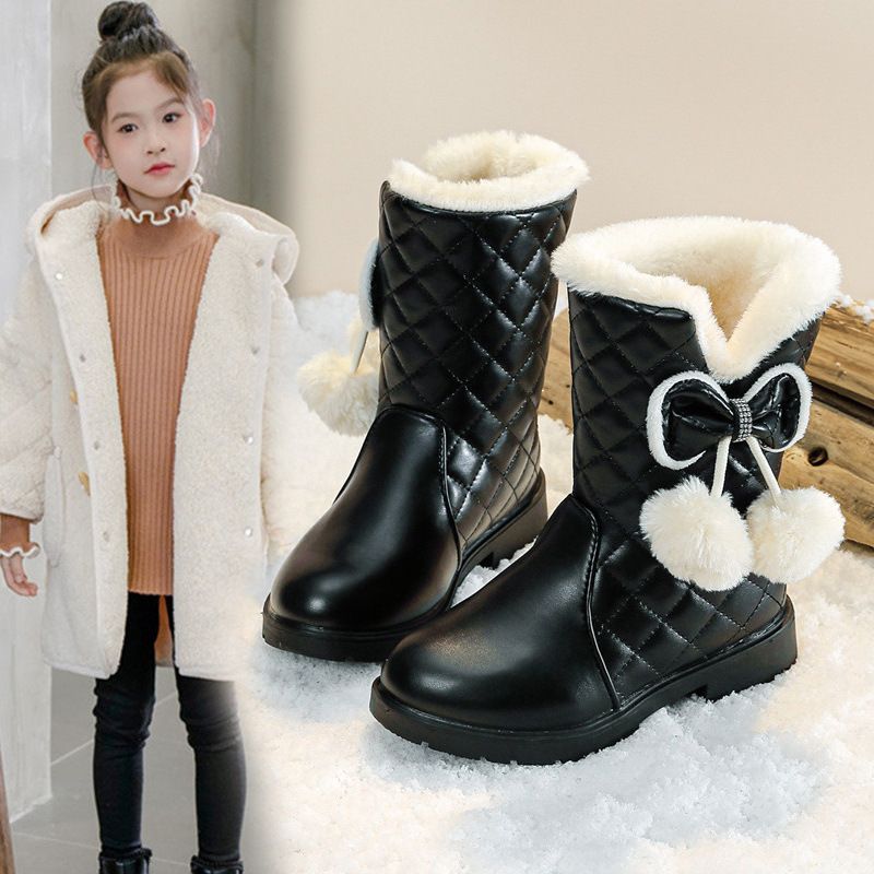 2025 Winter New Fashion Children Princess Boots Waterproof Girls Warm Boots with Bow Kids Snow Boots with Fur Plush