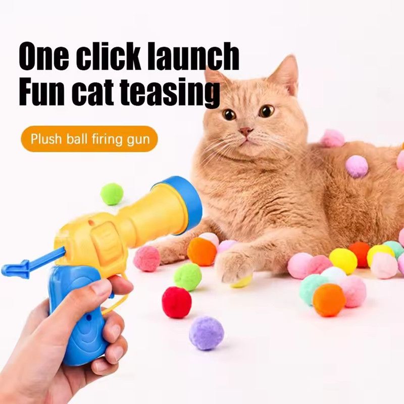 21PCS Toys for Interactive Kittens Plush Ball Shooting Gun Cat Toys Mini Pompoms Launcher Games Pet Accessories Supplies