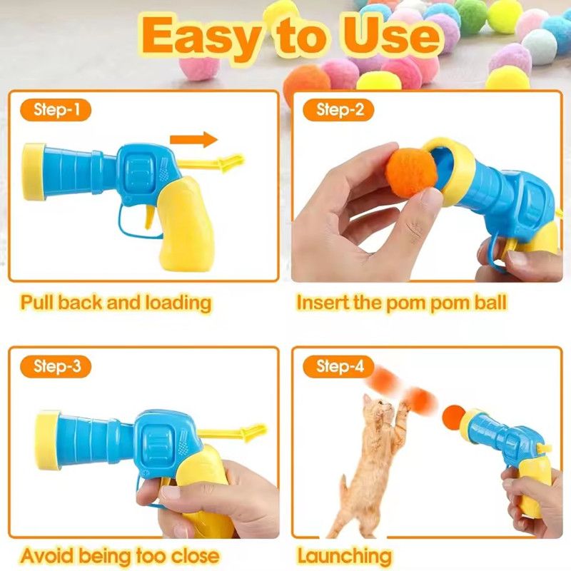 21PCS Toys for Interactive Kittens Plush Ball Shooting Gun Cat Toys Mini Pompoms Launcher Games Pet Accessories Supplies