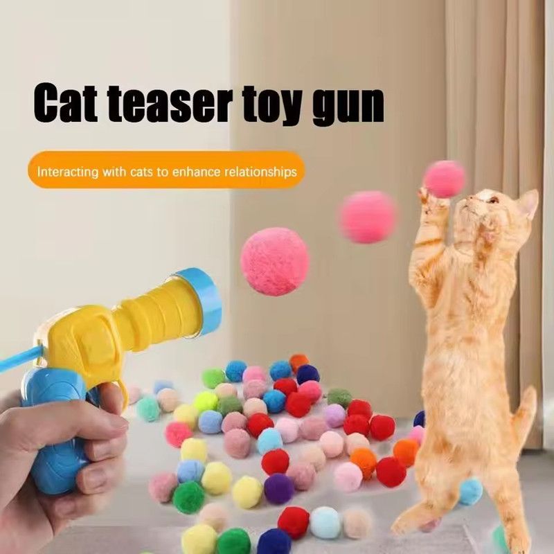 21PCS Toys for Interactive Kittens Plush Ball Shooting Gun Cat Toys Mini Pompoms Launcher Games Pet Accessories Supplies